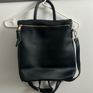 Black faux leather mini backpack